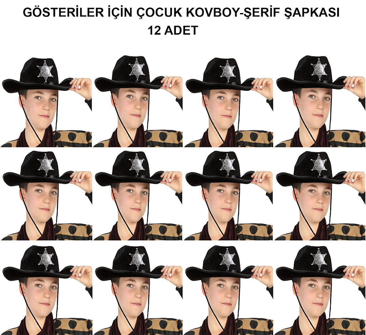 samur parti parti aksesuar & kostüm Kovboy Şerif Şapkası Siyah 12 Adet - Kostüm, Parti ve Gösteri Şapkası