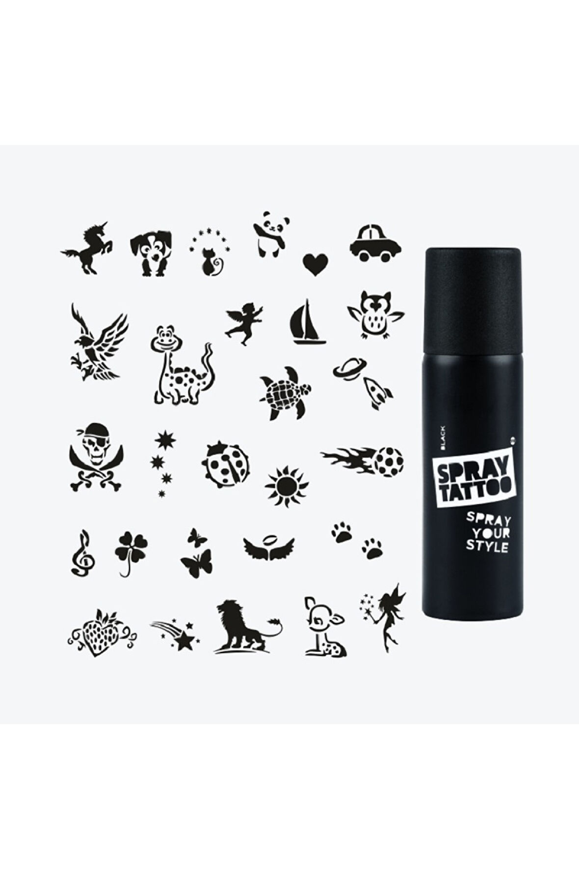 Wonderland City Pack Spray Tattoo Geçici Dövme Seti 28 Desen 1 Siyah Sprey