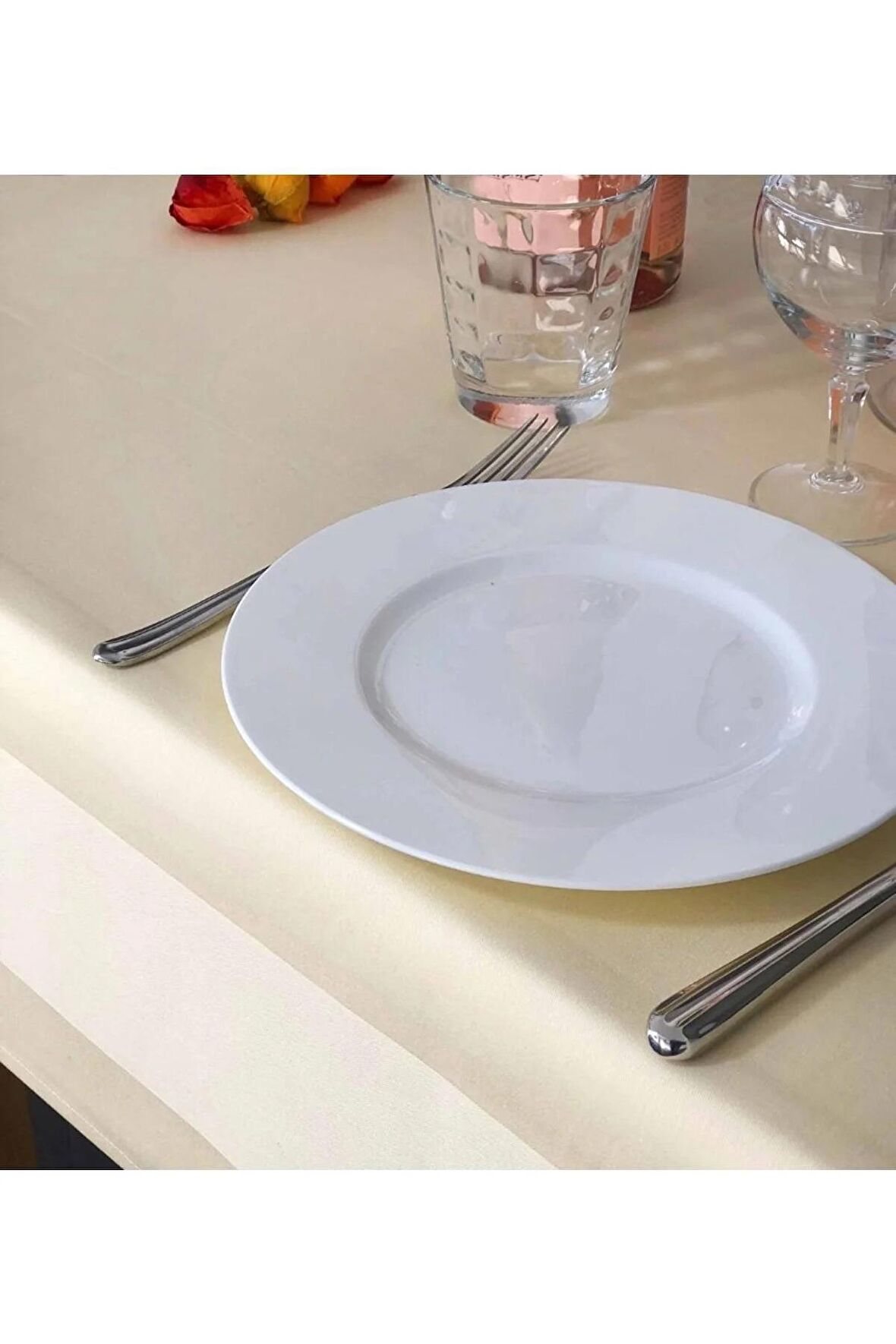 Atlas Kenarlı 80cmx80cm Saten Bantlı Gastronomi Masa Örtüsü Şampanya Çift Kat Pamuklu