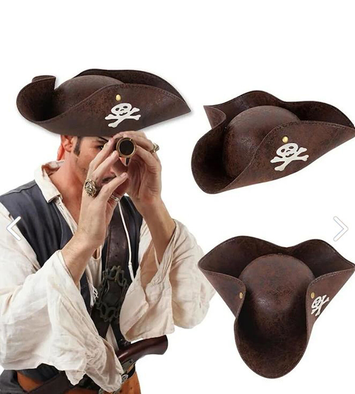 samur parti parti aksesuar & kostüm Kaptan Jack Korsan Şapkası Vinleks Deri Denizci Korsan Şapkası