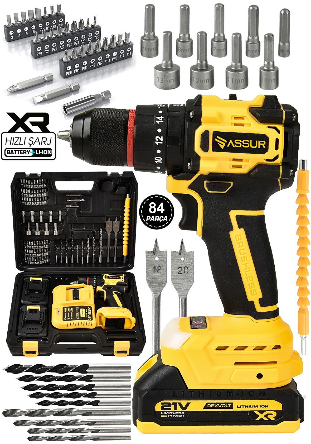 Assur 21V Çift Akülü Vidalama Darbeli Şarjlı Matkap 