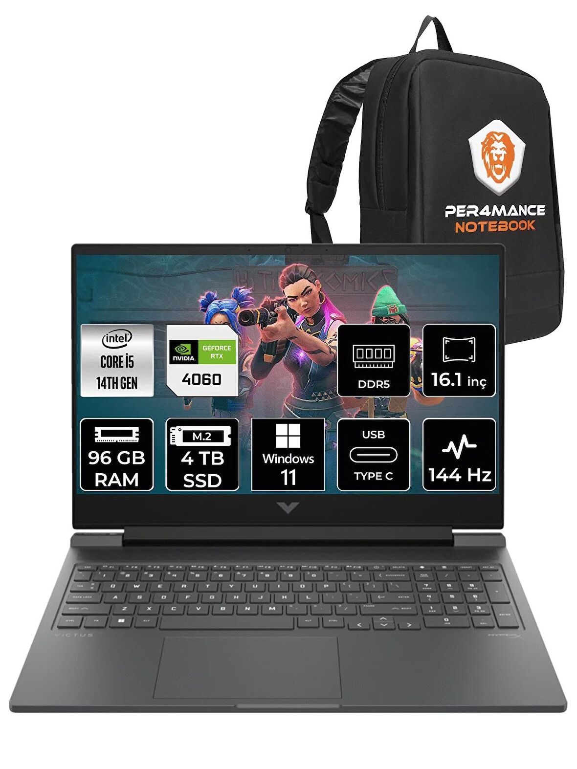 HP VİCTUS 16  i5-14500HX 96GB RAM 4TB SSD RTX4060/8GB 144Hz 16.1 FHD W11PRO 9J238EA & PER4 ÇANTA