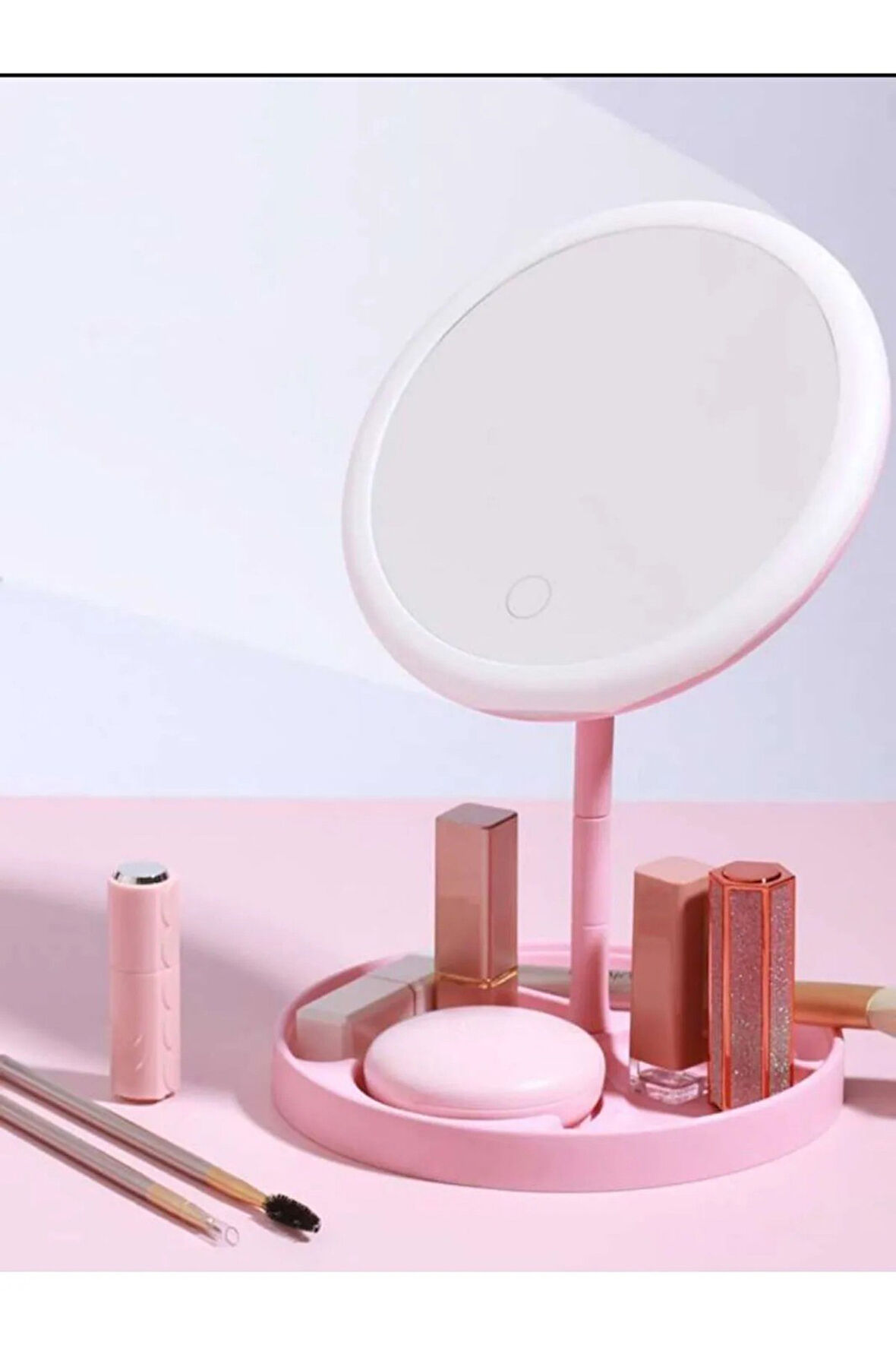 SONX  Dokunmatik Led Işıklı Usb Li Yuvarlak Masa Üstü Makyaj Aynası Makyaj Aynası Ledli