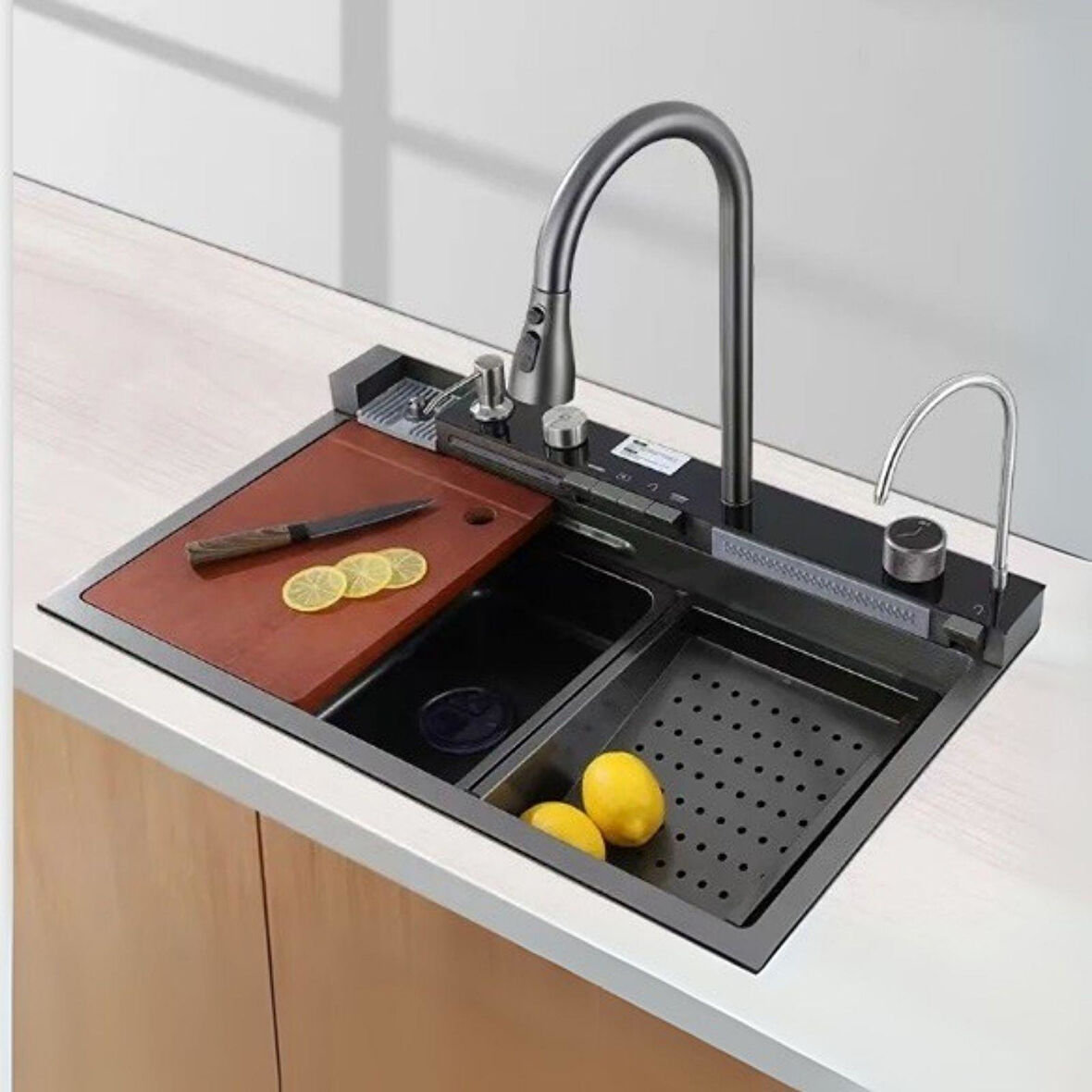 GL General GLPR 7546 Dijital Premium Antrasit Akıllı Şelale Eviye 75x45