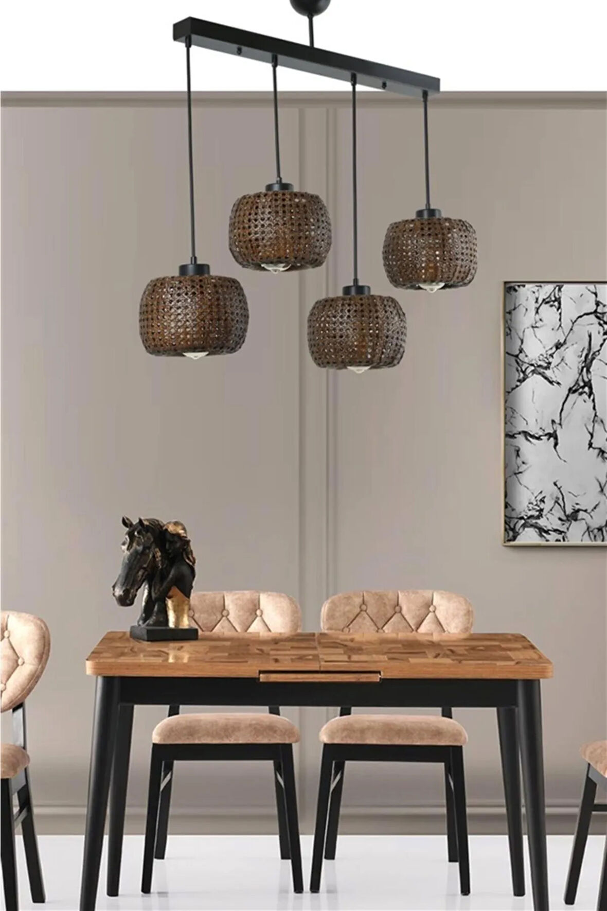 TIGER 4 LÜ SIRALI CEVİZ RATTAN SARKIT