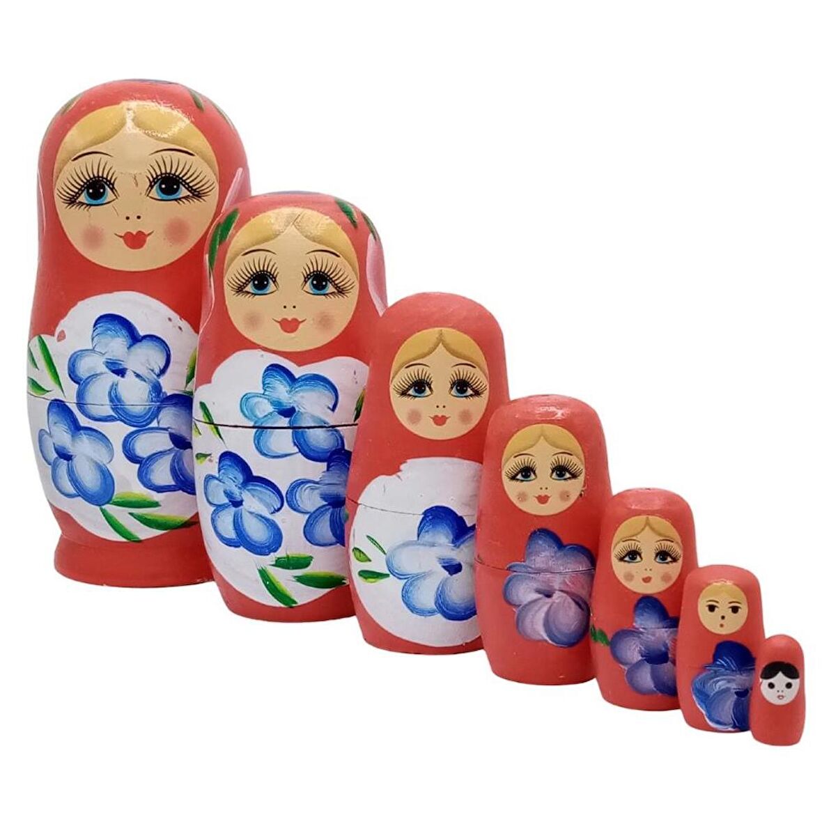 Ahşap Matruşka Bebek Yedili Set Kırmızı