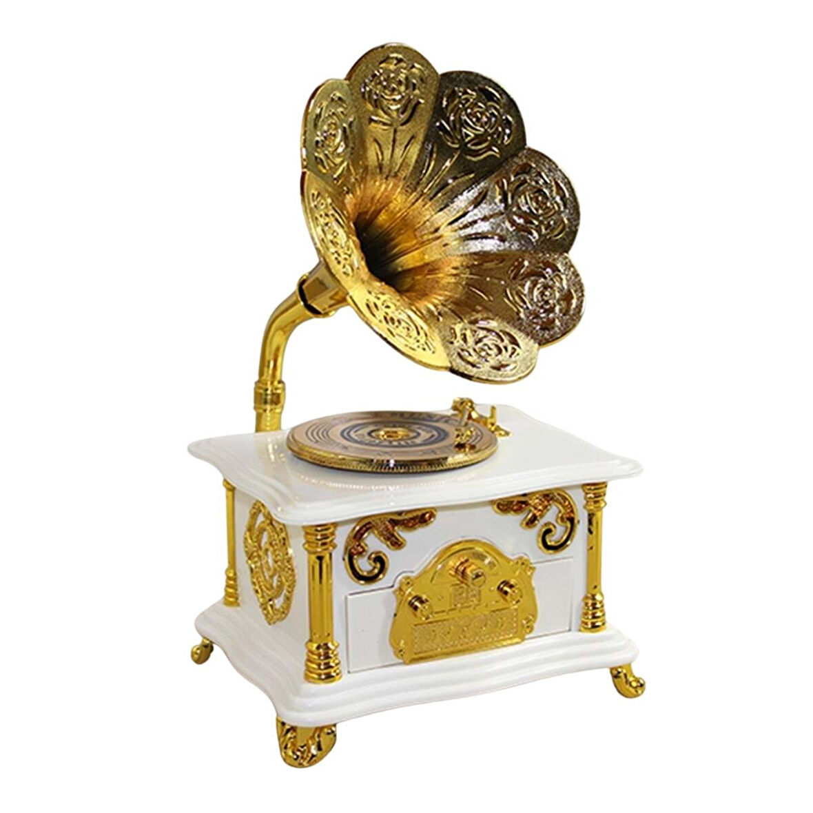 Gramofon Müzik Kutusu Beyaz 13x26cm