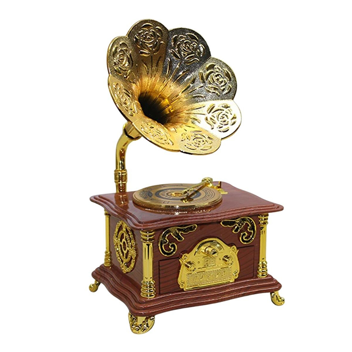 Gramofon Müzik Kutusu Kahverengi 13x26cm