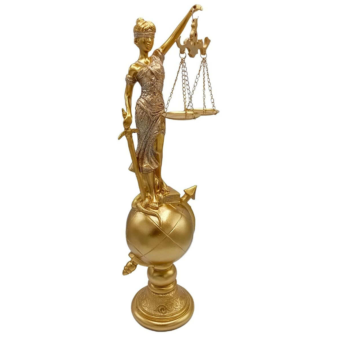 Themis Adalet Terazisi Heykeli ve Dünya Biblo Gold 37cm