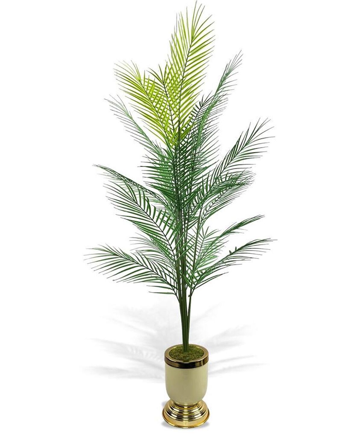 Yapay Ağaç Areka Ağacı Salon Bitkisi Krem Gold Metal Vazoda 130 cm 12 Yaprak