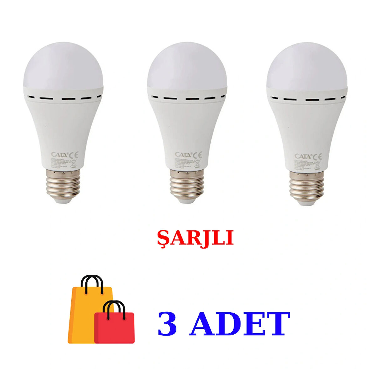 Cata -4229 Şarjlı LED Ampul 9 W Orijinal Beyaz Işık 3 Adet