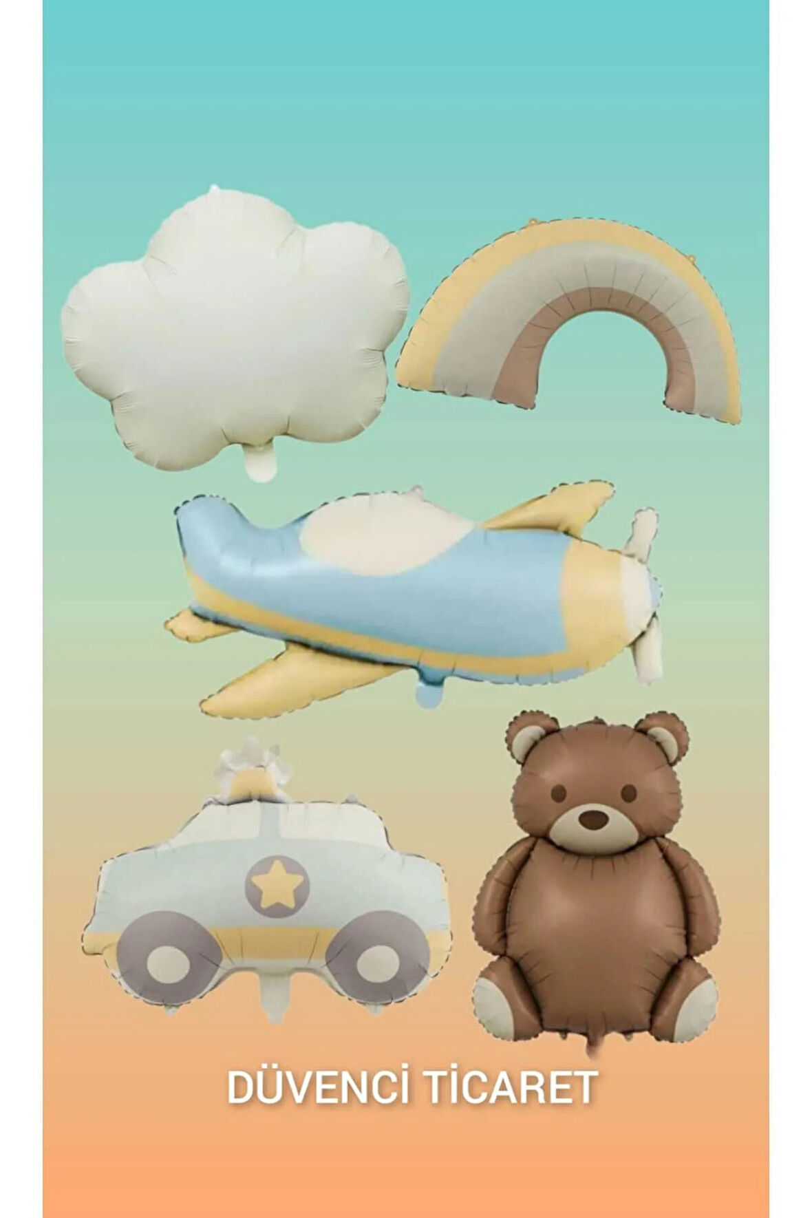 retro polis arabası uçak bulut gökkuşuğı ayı folyo set