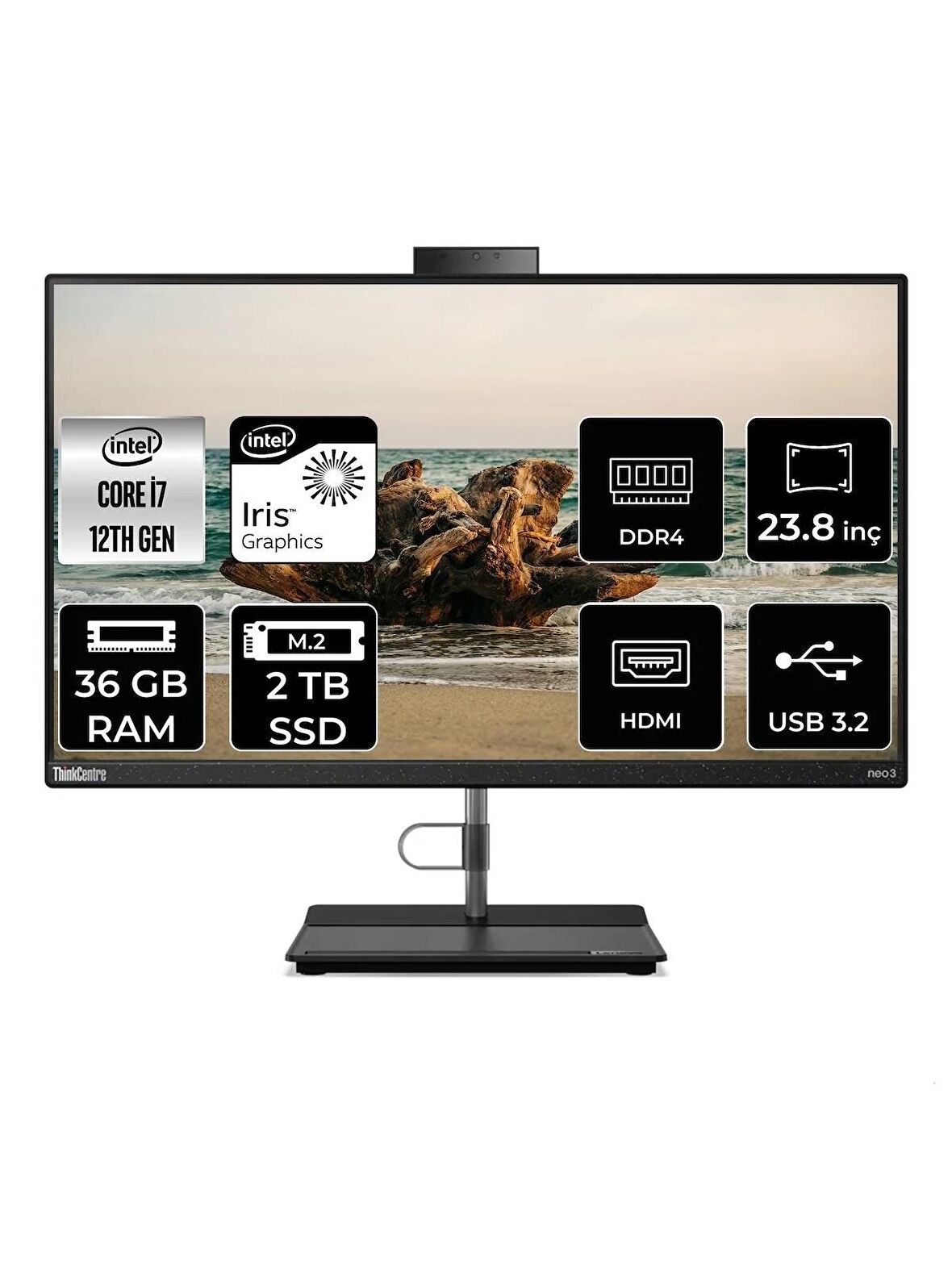 LENOVO THİNKCENTRE NEO 30A i7 1260P 36GB RAM 2TB SSD 23.8" FHD FDOS ALL IN ONE PC 12B0008JTX