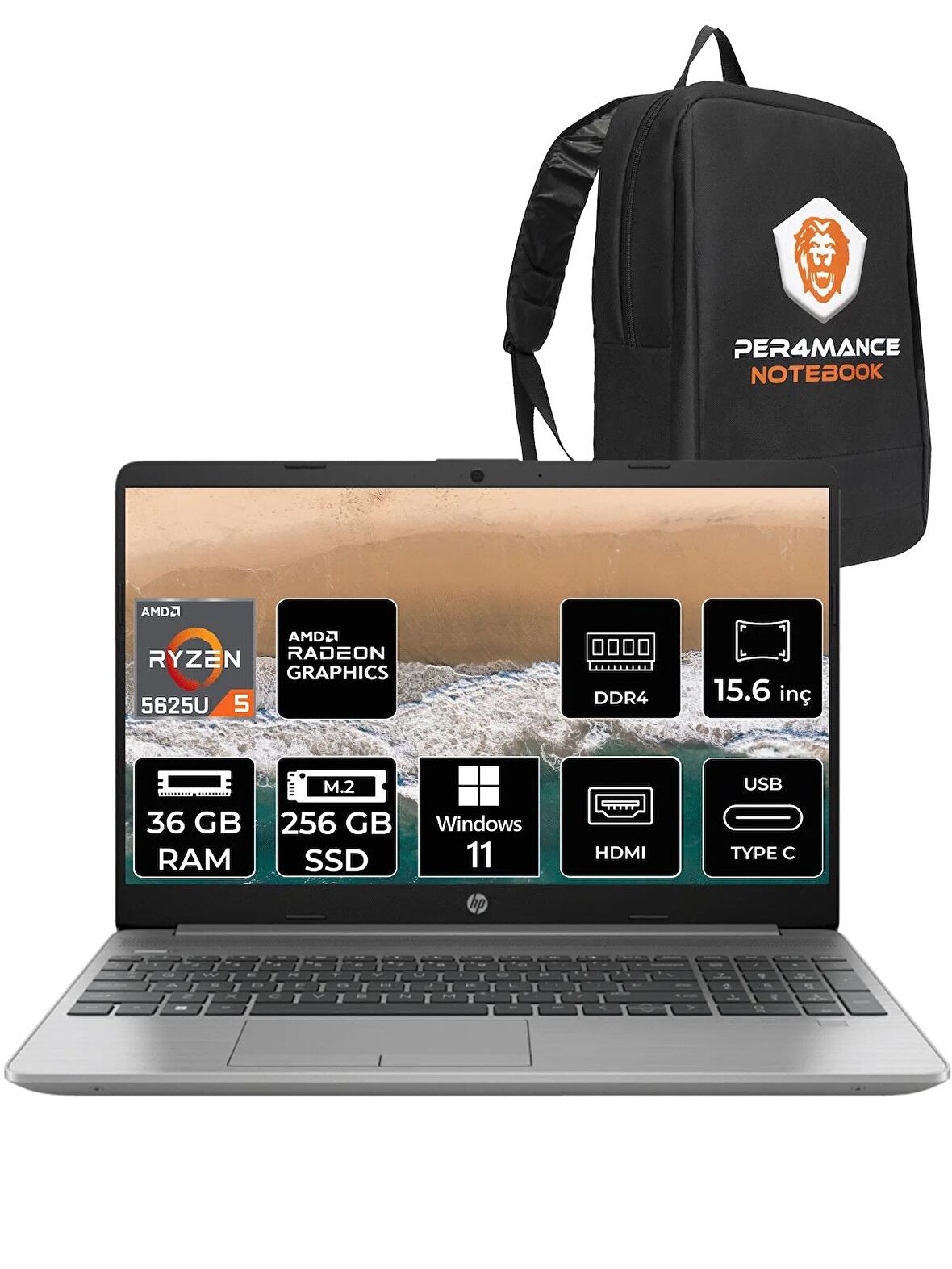 HP 255 G9 RYZEN 5 5625U 36GB RAM 256GB SSD 15.6'' FHD W11HOME 723Q2EA & PER4 ÇANTA 