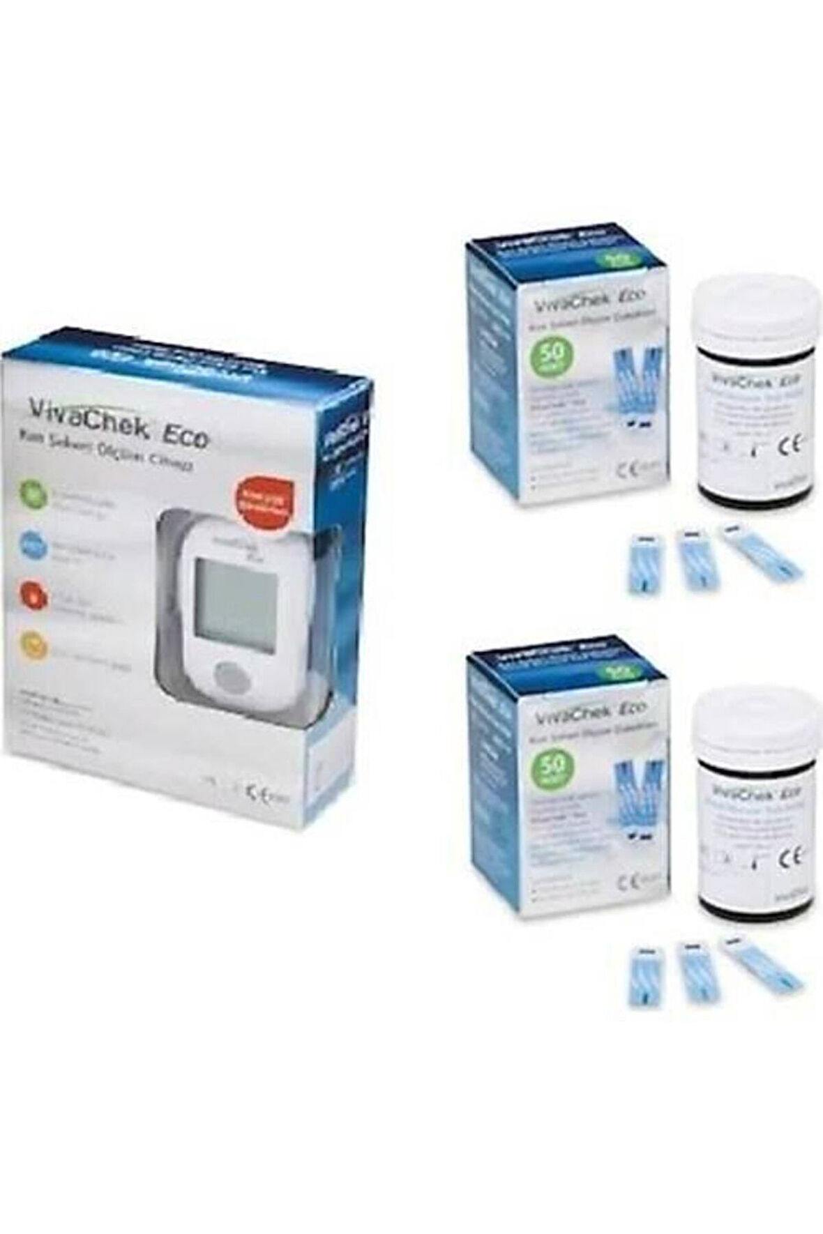 Vivachek Eco Şeker Ölçüm Cihazı + Şeker Ölçümü Test Stribi 50'lik(2kutu)