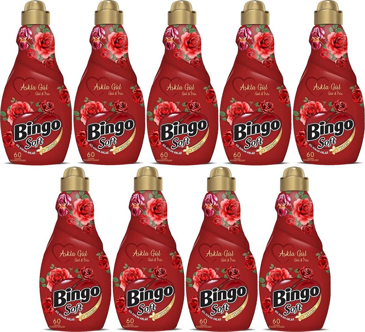 Bingo Soft Çamaşır Yumuşatıcı Konsantre 1440 ml Aşkla Gül (Gül & Iris) (9'lu Set)