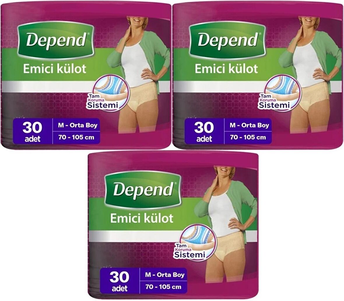 Depend Emici Külot Kadın Hasta Bezi Orta Boy M 3 x 30'lu