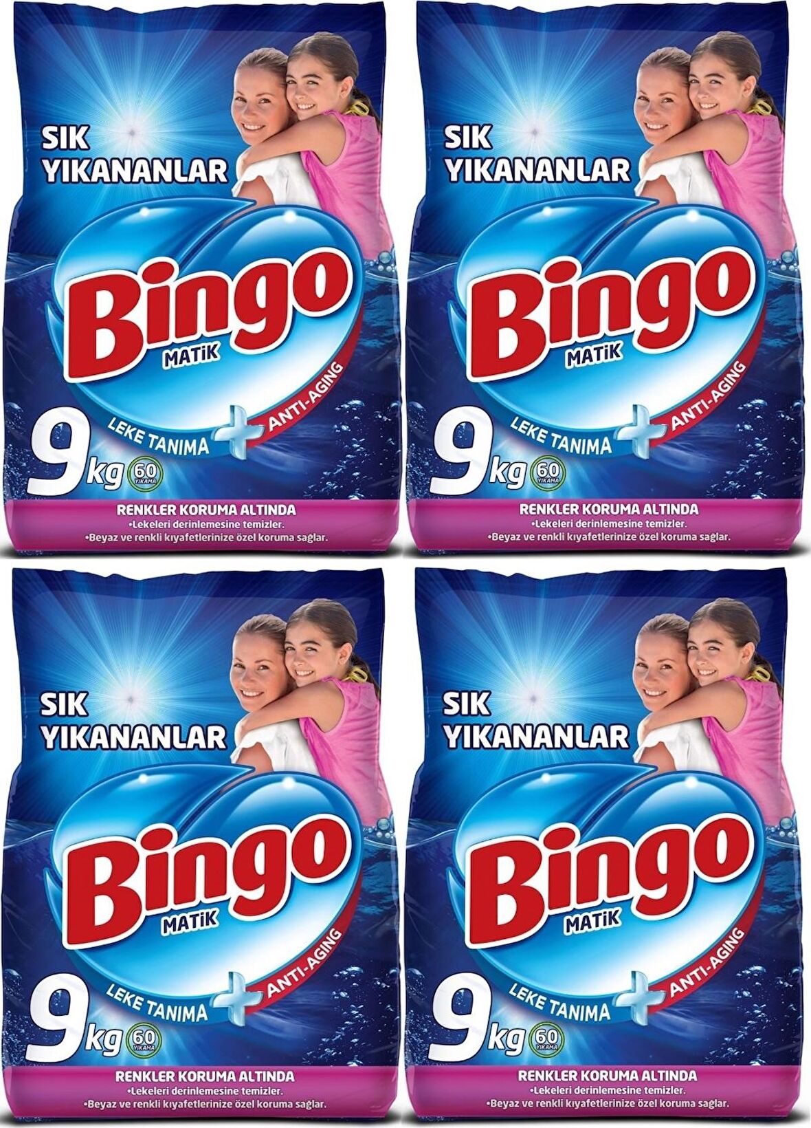 Bingo Matik Toz Çamaşır Deterjanı Sık Yıkananlar Beyazlar ve Renkliler 240 Yıkama 4 x 9 kg