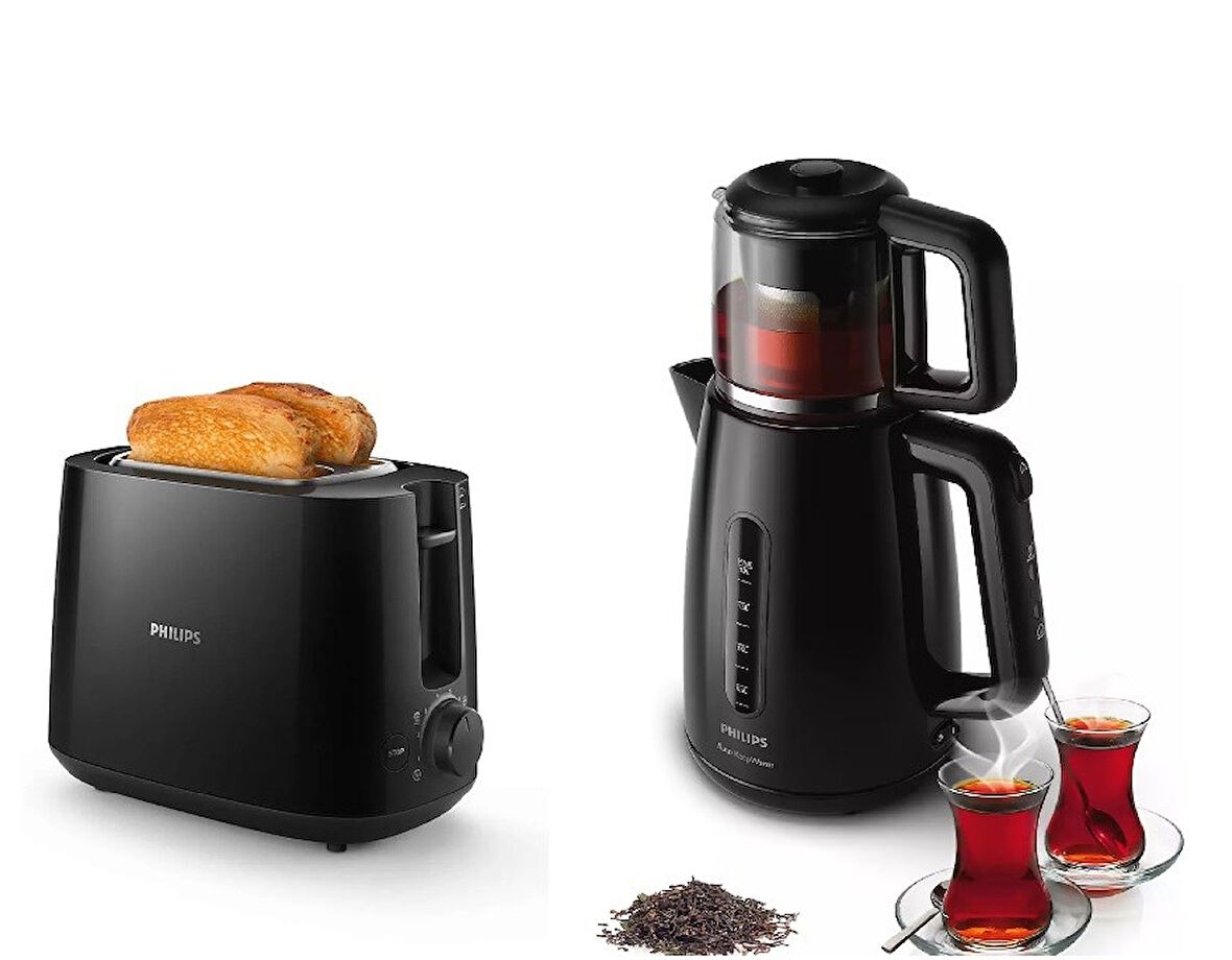 Philips 2'li Avantaj Paket ( Cam Çay Makinesi 1700W + Ekmek Kızartma Makinesi 1000W )