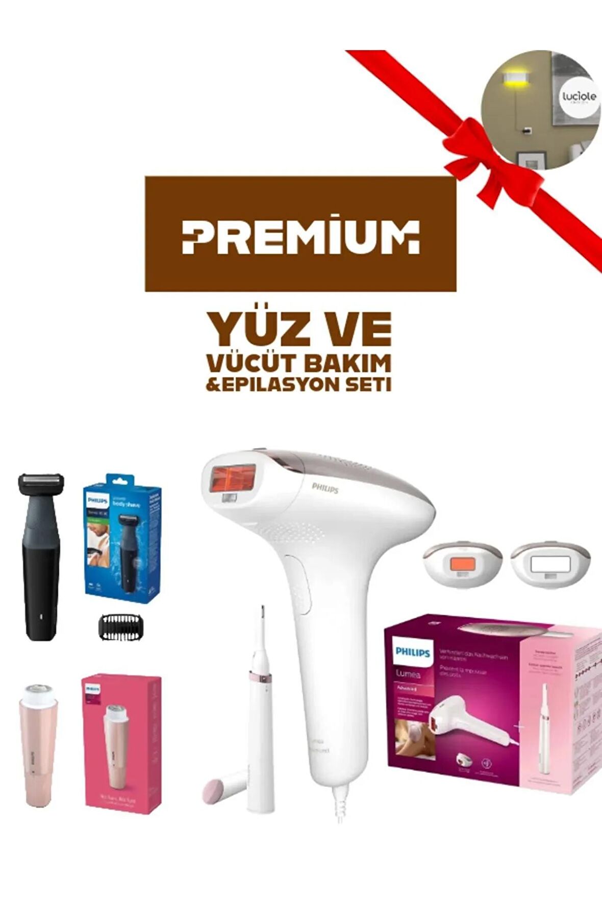 PREMİUM Yüz ve Vücüt Bakım & Lazer Epilasyon Seti, Tüy alma, Kalem Düzeltici Tam Set+ Lambader Hediyeli