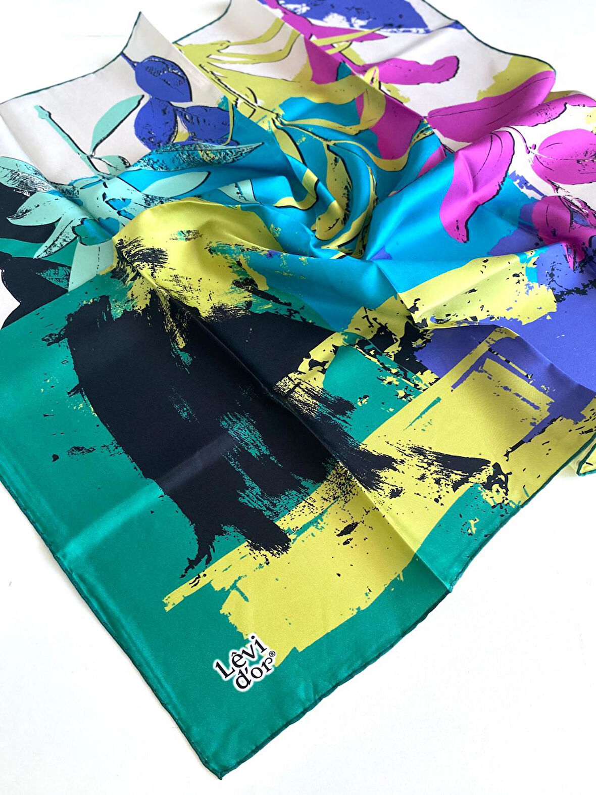 Levidor Tivil Saf İpek Eşarp 49277 Yeşil Karışık Desen