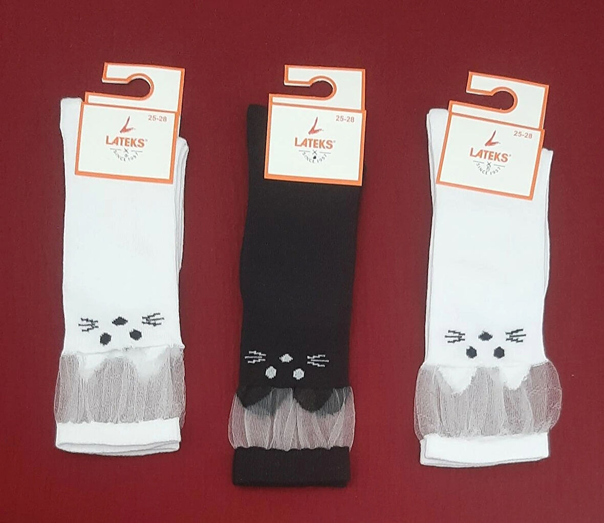 Kız Çocuk Dizaltı Kedi Desenli Okul Çorabı 25-28 Ayak Numarası 3'lü Paket  
