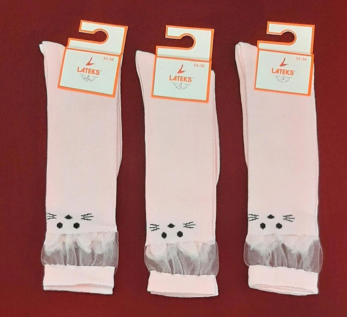 Kız Çocuk Dizaltı Kedi Desenli Okul Çorabı 33-36 Ayak Numarası 3'lü Paket