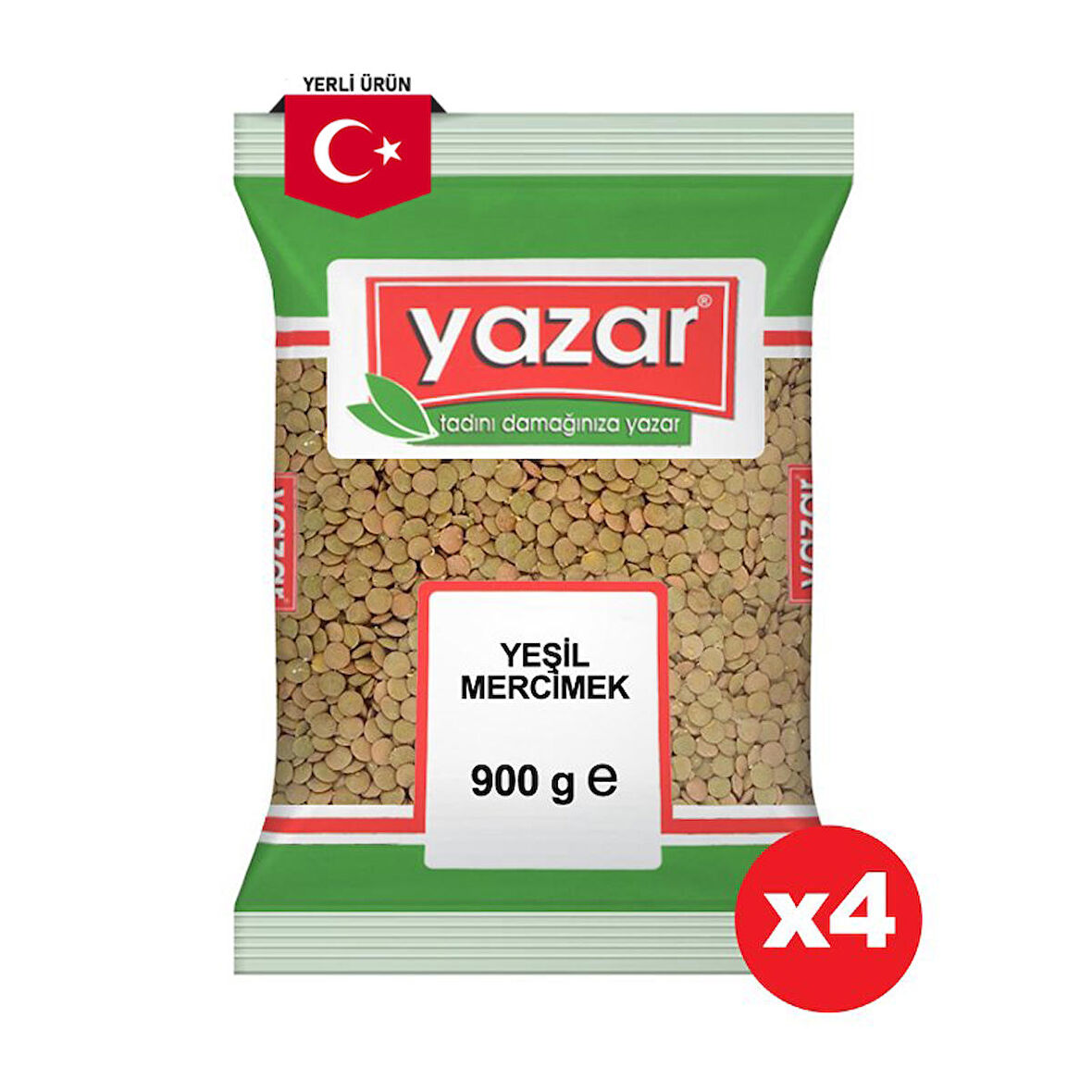 Yazar Yeşil Mercimek 900 Gr. x 4 Adet