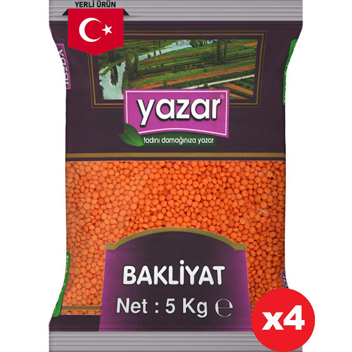 Yazar Yerli Kırmızı Mercimek 5 Kg x 4 Adet