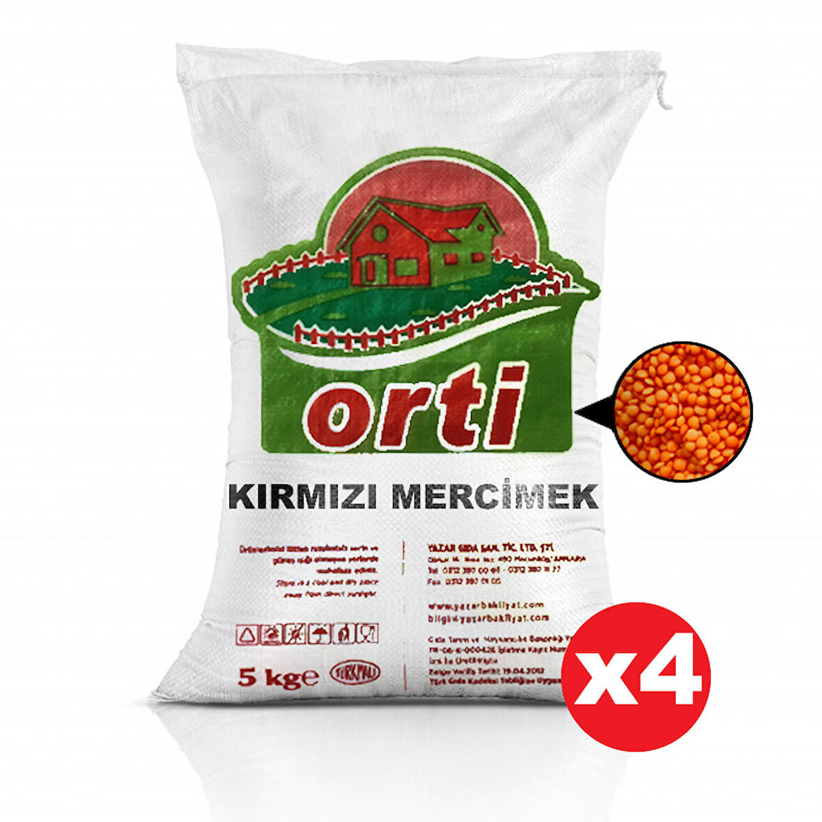 Orti Kırmızı Mercimek 5 Kg x 4 Paket.