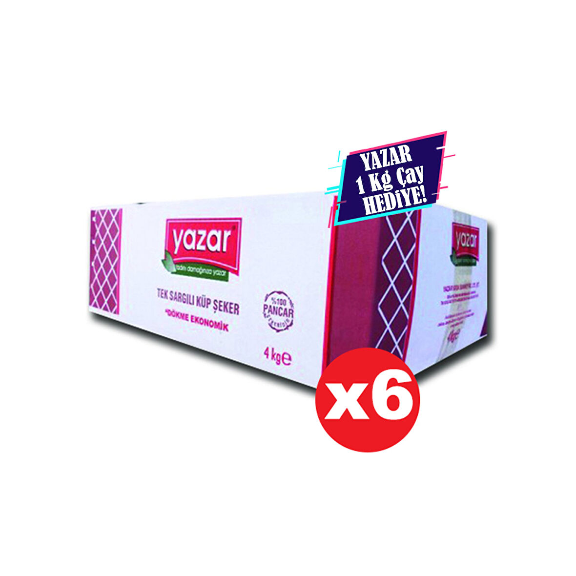  4 Kg. x 6 Adet Yazar Tek Sargılı Kesme Küp Şeker + 1 Kg Yazar Filiz Çay 