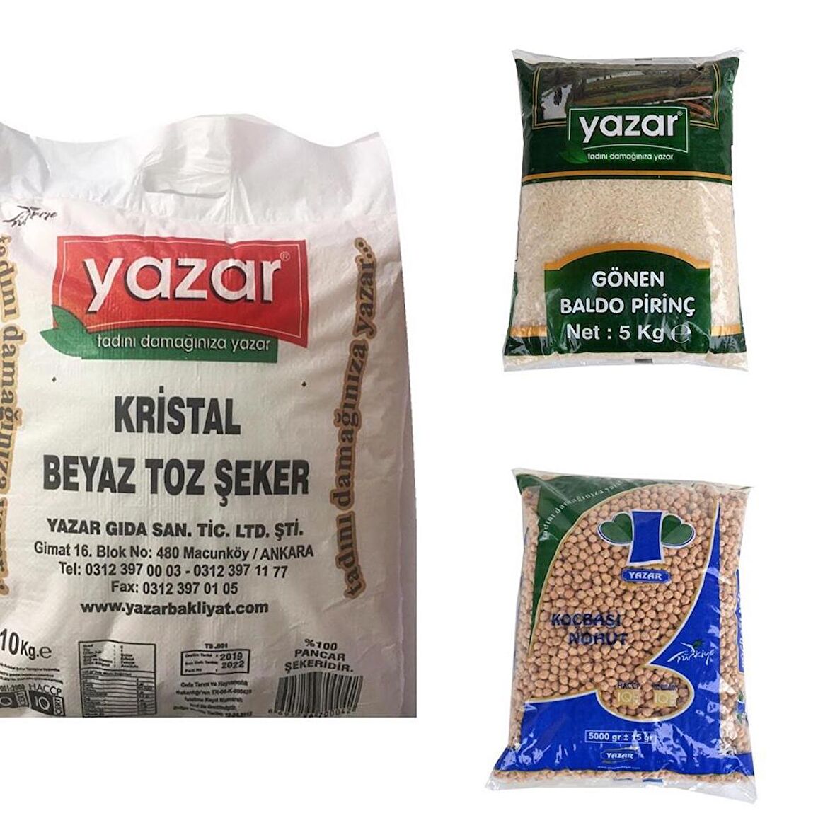 Yazar Kuru Gıda Seti 5KG Gönen Baldo Pirinç+5kg Nohut+10KG Toz Şeker=20kg Toplam 