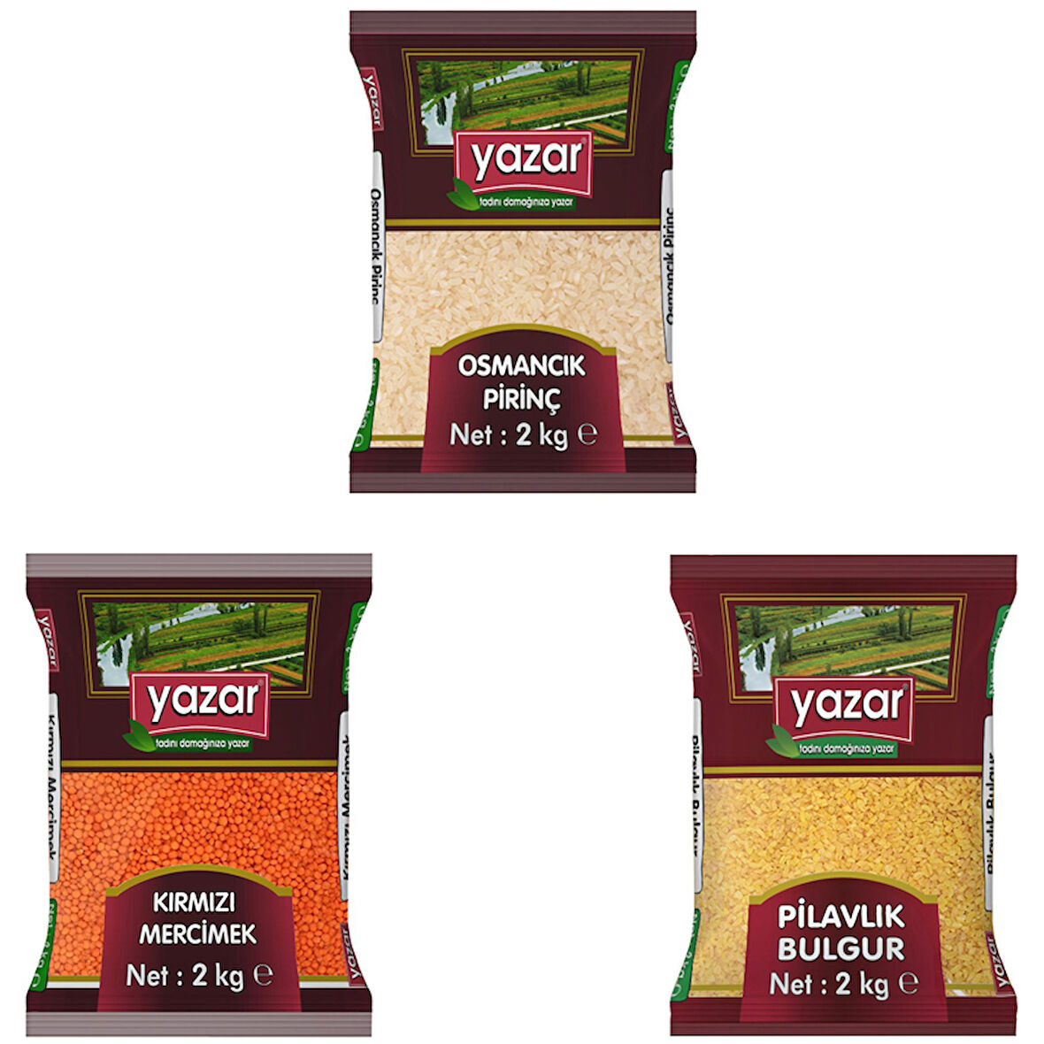 Yazar Kuru Gıda Seti 2kg Osmancık+2kg Kırmızı+2kg Pilavlık bulgur=6Kg Toplam