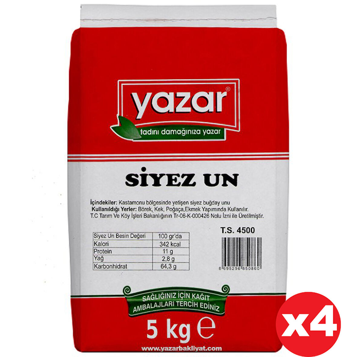 5 Kg x 4 Paket Yazar Taş Değirmende Öğütülmüş Siyez Unu 