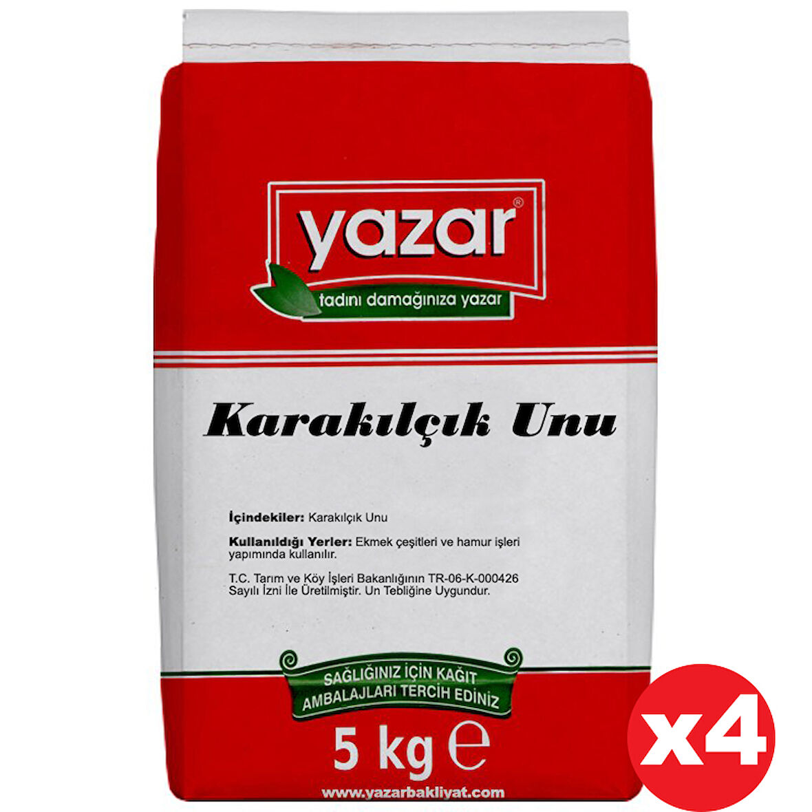  5 Kg X 4 Paket Yazar Taş Değirmende Öğütülmüş Karakılçık Unu 