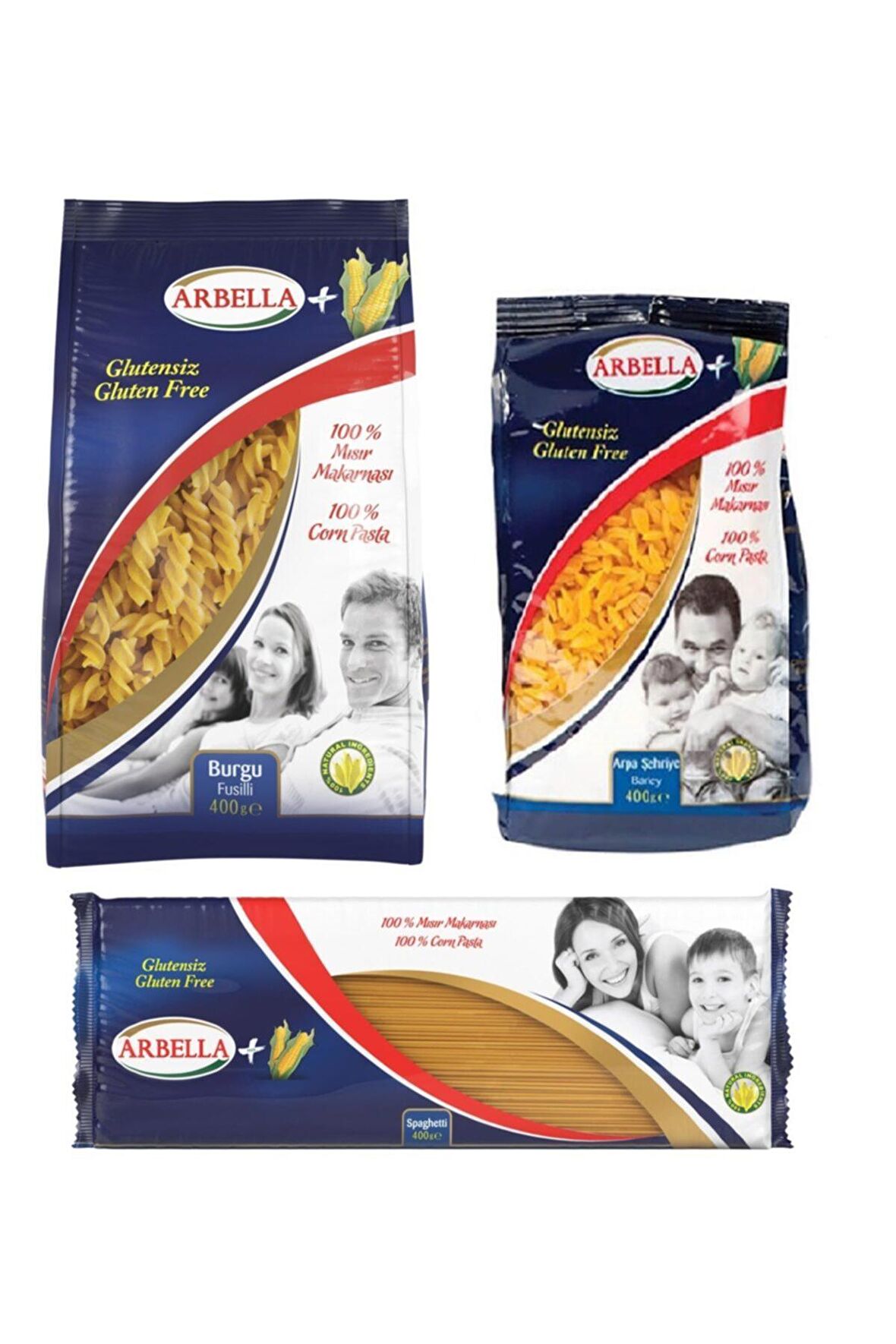 Arbella 3'lü Glutensiz Makarna Seti 400g X 3 Adet Arpa Şehriye, Spagetti ve Burgu Makarna