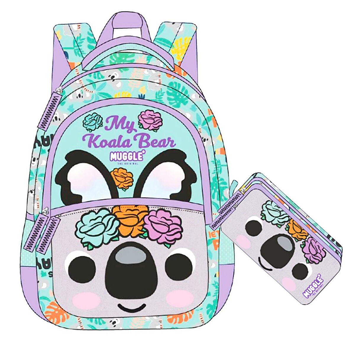 Muggle 3 Bölmeli Koala Okul Sırt Çantası+Kalemlik