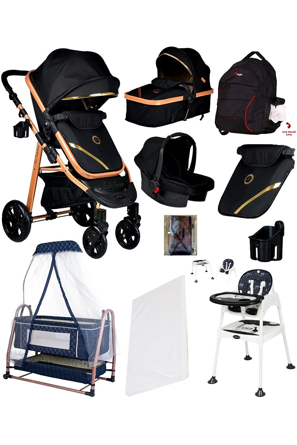 10 In 1 Ekonomi Paket 940 Travel Sistem Bebek Arabası Bebek Sepeti Anne Yanı Beşik Mama Sandalyesi