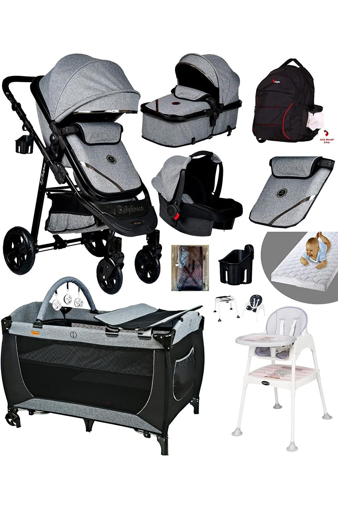 Ekonomi Paket 10 In 1 940 Travel Sistem Bebek Arabası 560 Oyun Parkı Yatak Beşik Ve Mama Sandalyesi