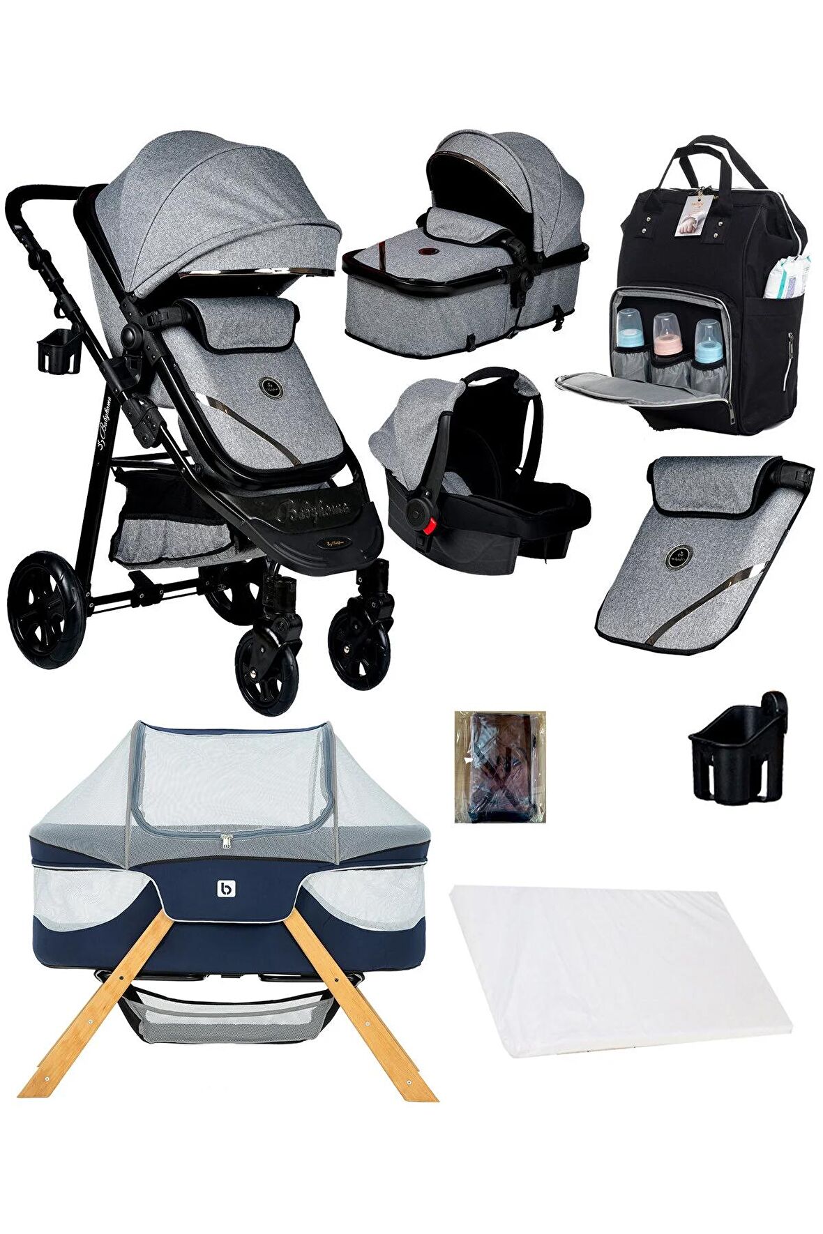 Yeni Doğan 9 İn 1 Full Takım 940 Travel Sistem Bebek Arabası Angel Sepet Anne Yanı Beşik