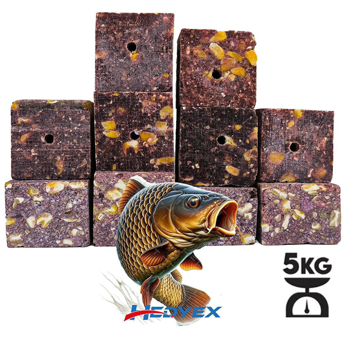 Hedyex 5Kg Sazan Küspesi Delikli Küp Çilekli Mısır Küspesi Kare