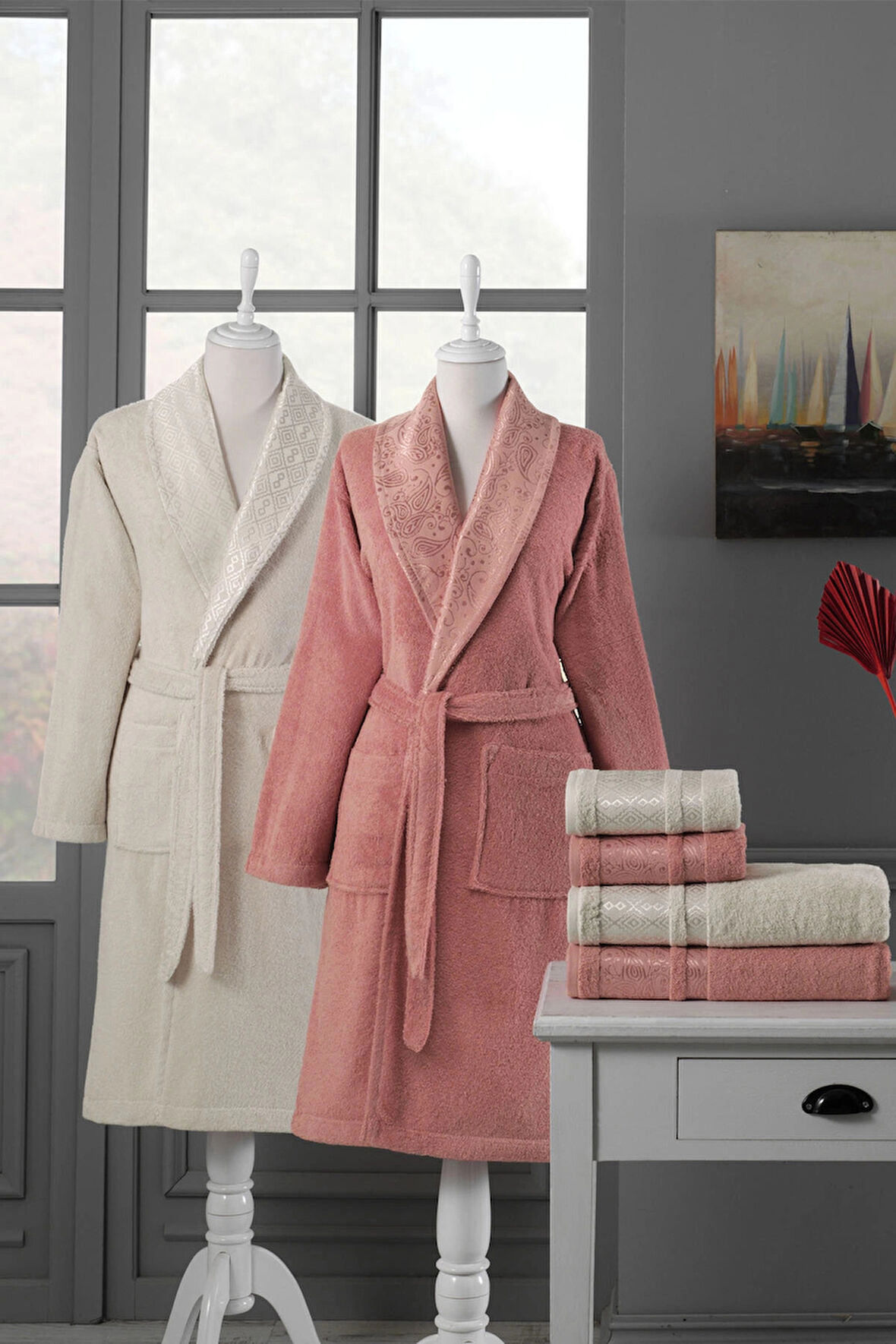 Özdilek Dori Aile Bornoz Seti 6 Parça Kiremit-Bej