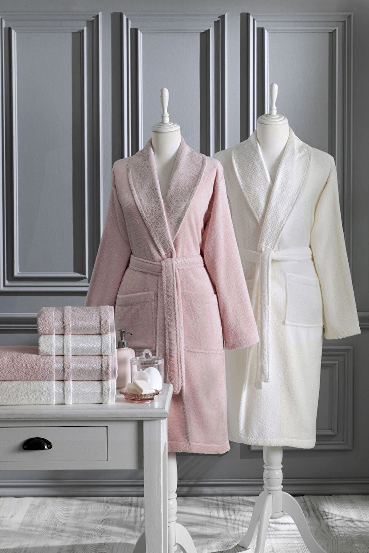 Özdilek Dori Aile Bornoz Seti 6 Parça Pudra-Krem