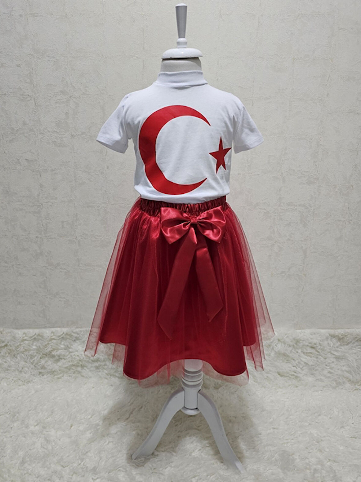 Ay Yıldızlı Tişört Kırmızı Tütü Etek Takım