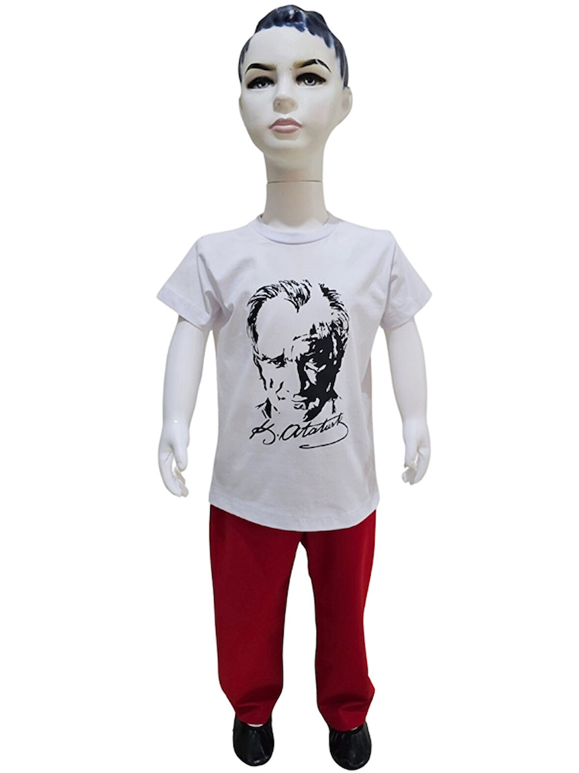 Atatürk Baskılı Beyaz Tişört Kırmızı Pantolon Takım