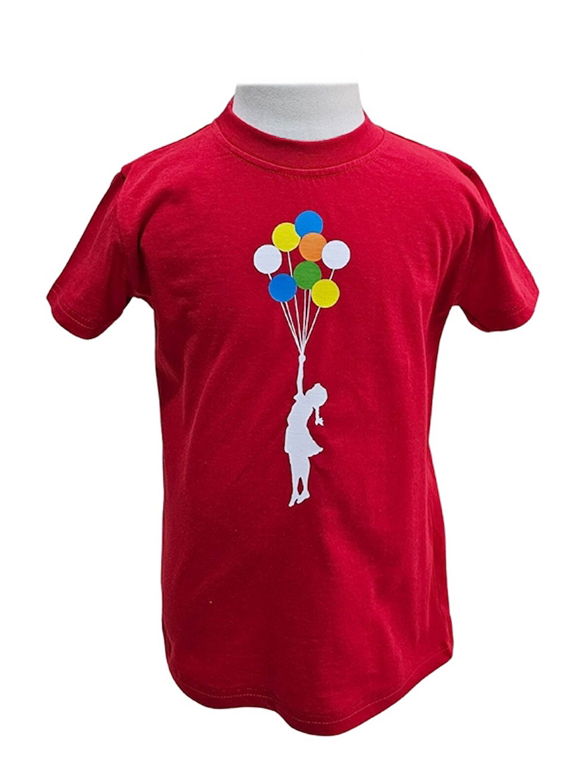 Çocuk ve Balonlar Temalı Kırmızı Tişört