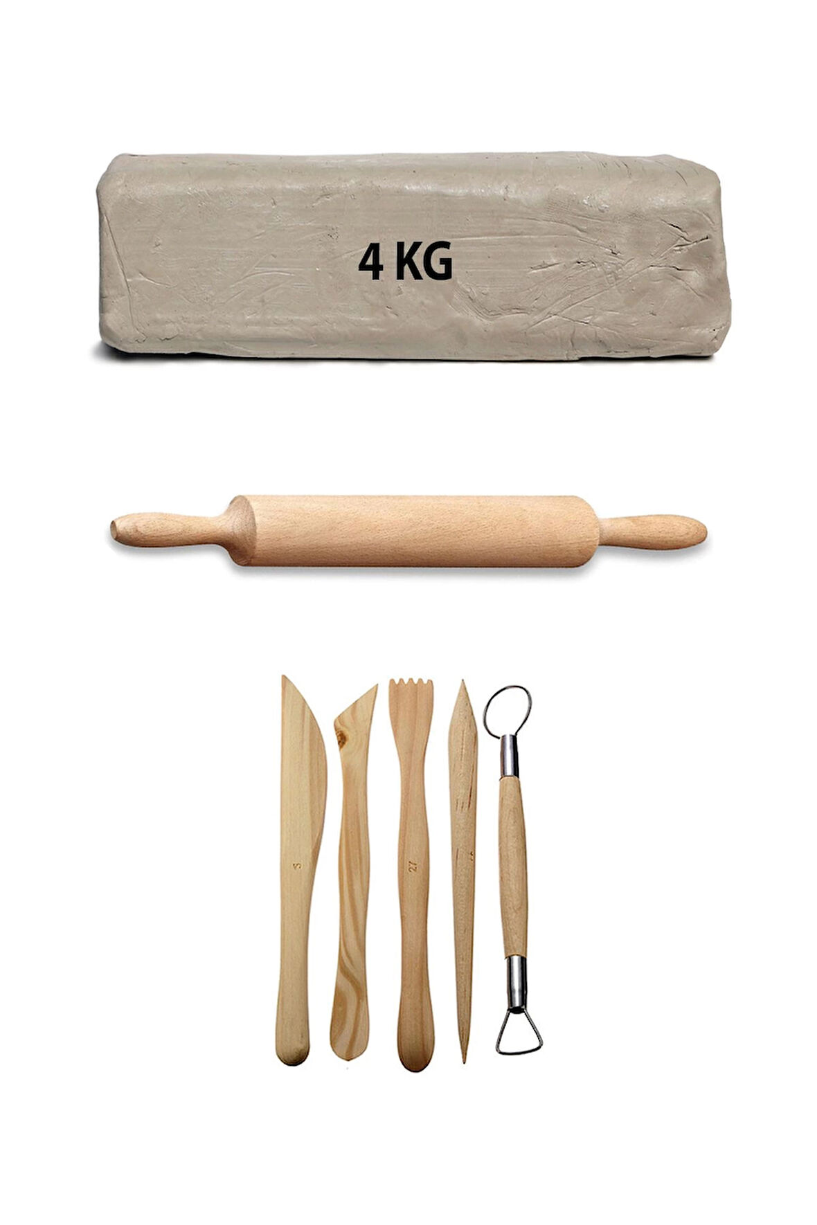 Beyaz Seramik Hamuru 4 Kg Seramik Çamuru Seramik Kili Ebeşuar Seti Ahşap Merdane Seramik Seti