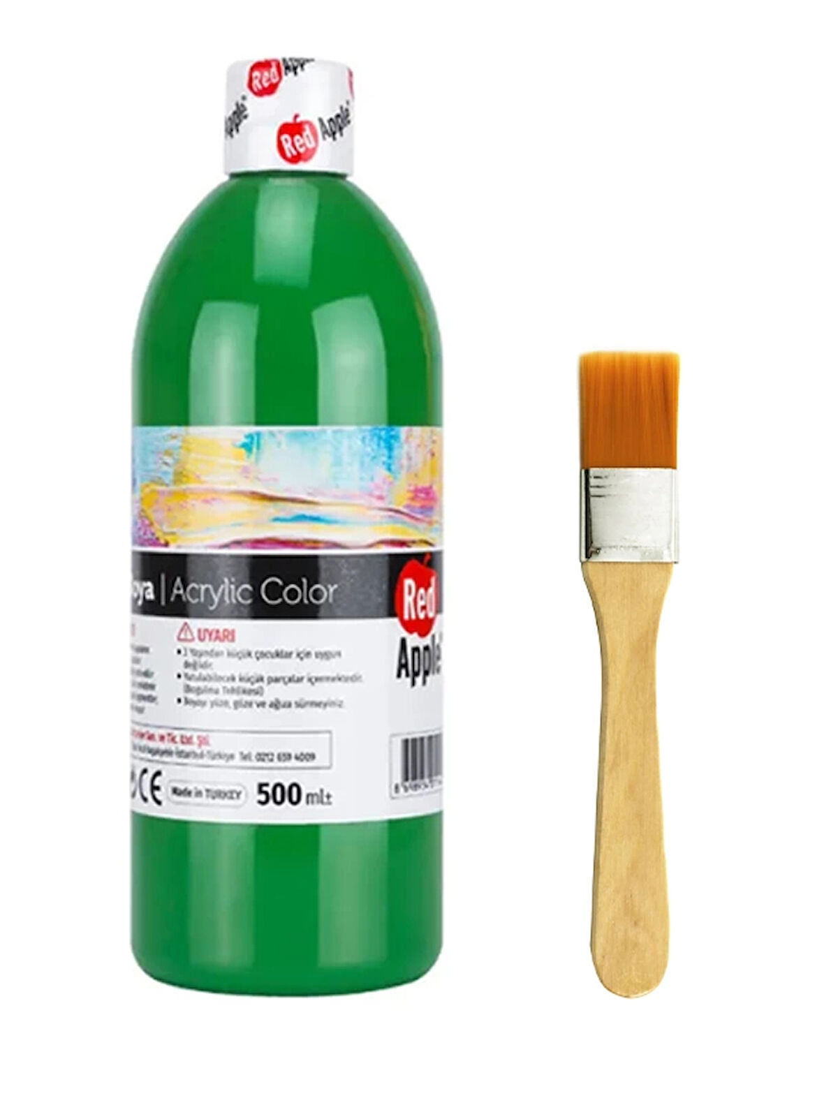 Yeşil Akrilik Boya 500 Gram Zemin Fırça Ahşap Boyama Seti Akrilik Set