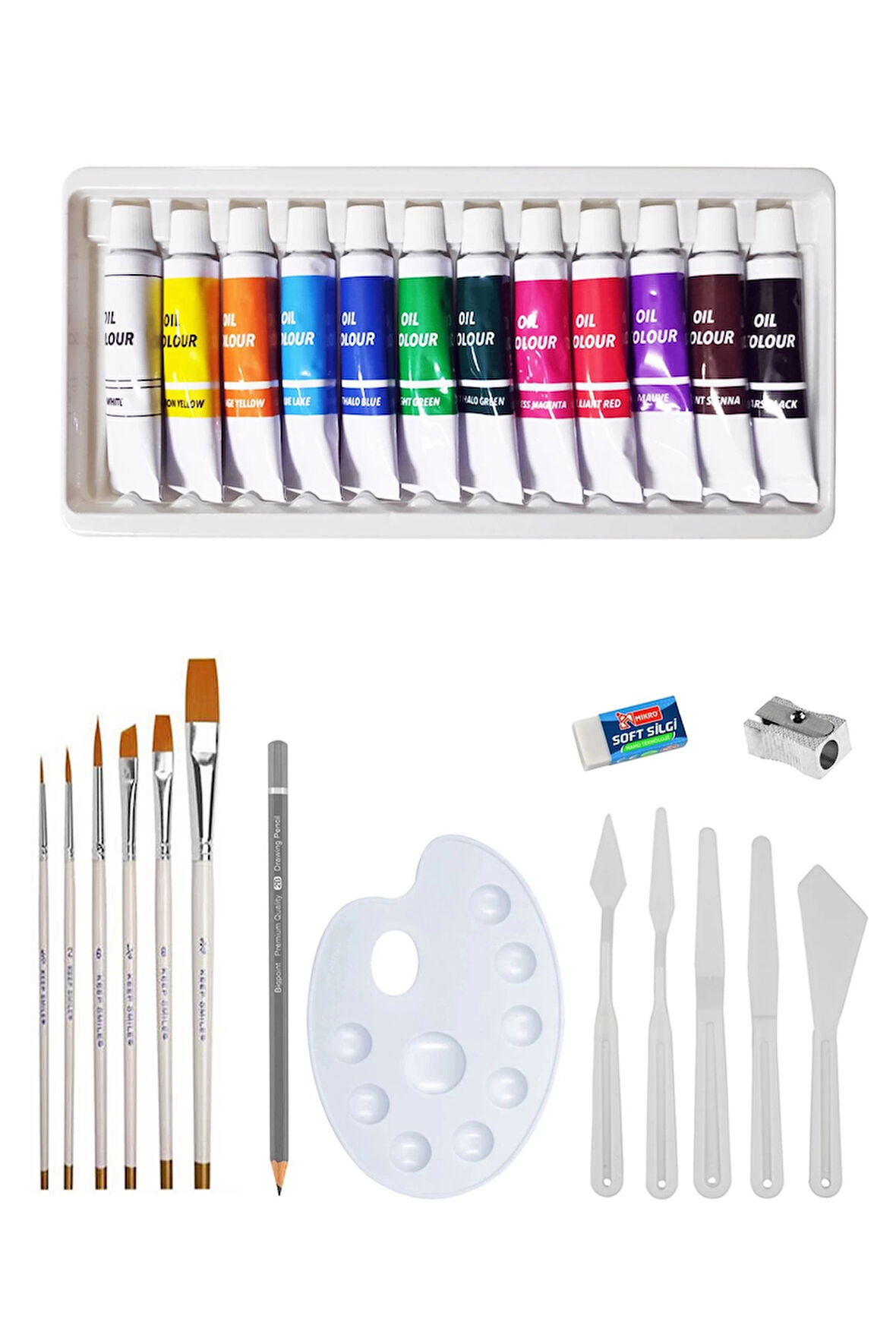 Red Apple Yağlı Boya Seti Karışık Fırça Seti Plastik Spatula Seti Dereceli Kalem Resim Paleti