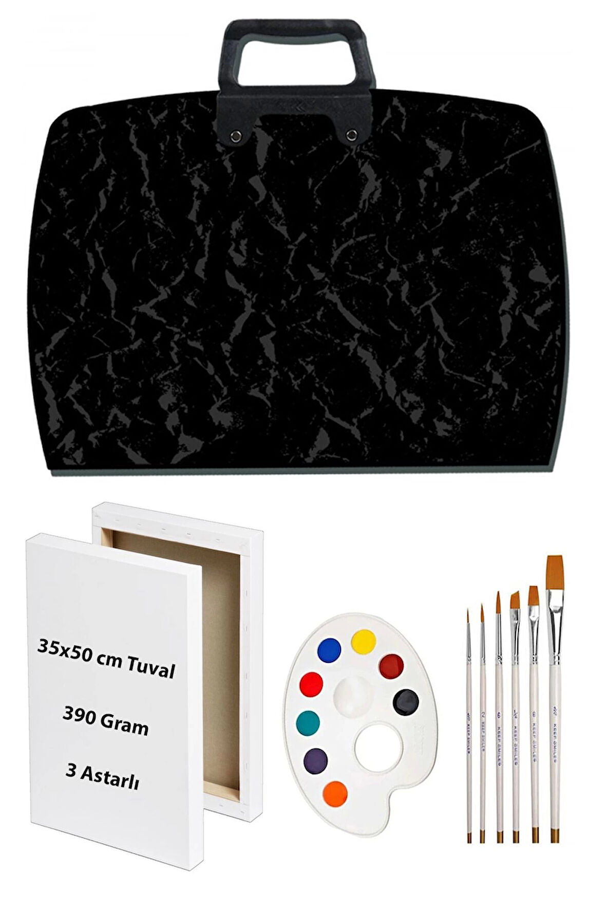 Proje Çantası 38x55 cm Profesyonel Tuval 35x50 Karışık Fırça Seti 6'lı Resim Paleti Mimarlık Seti